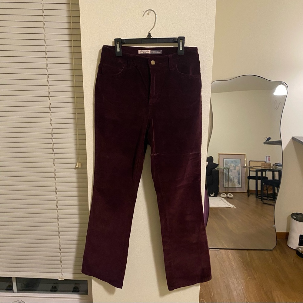 Corduroy Burgundy Boot Cut Mid Rise Pants